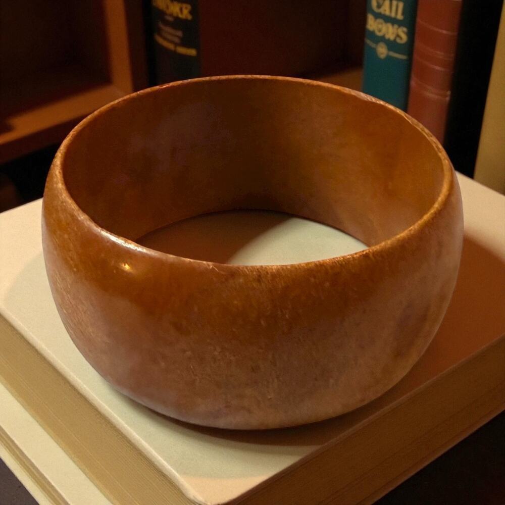 Vintage Composite Bangle Womens Tan Hand Wide Minimalist Boho Bracelet